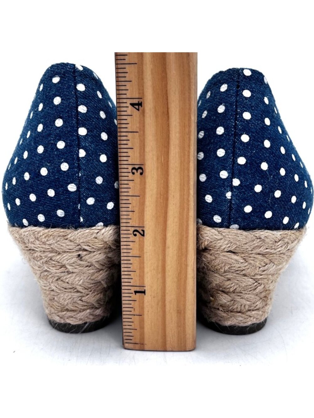 Amelia Grace Blue Polka Dot Open-Toe Wedge Shoes Braid Rope Detail Womens 9.5 - Picture 6 of 13